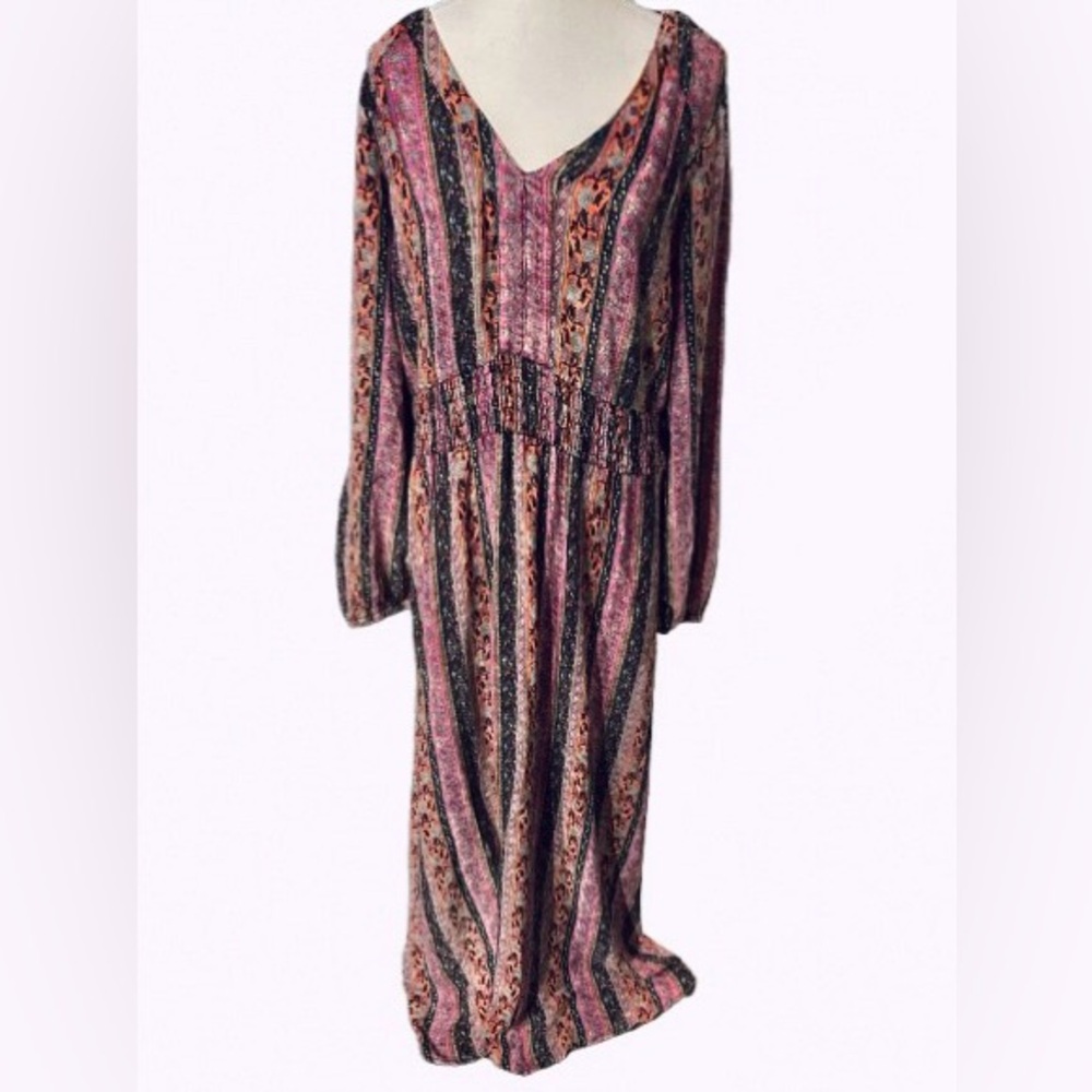 XL SOFT SURROUNDINGS Maxi Esperanza Dress Boho Floral Pink  Orange Long Sleeved